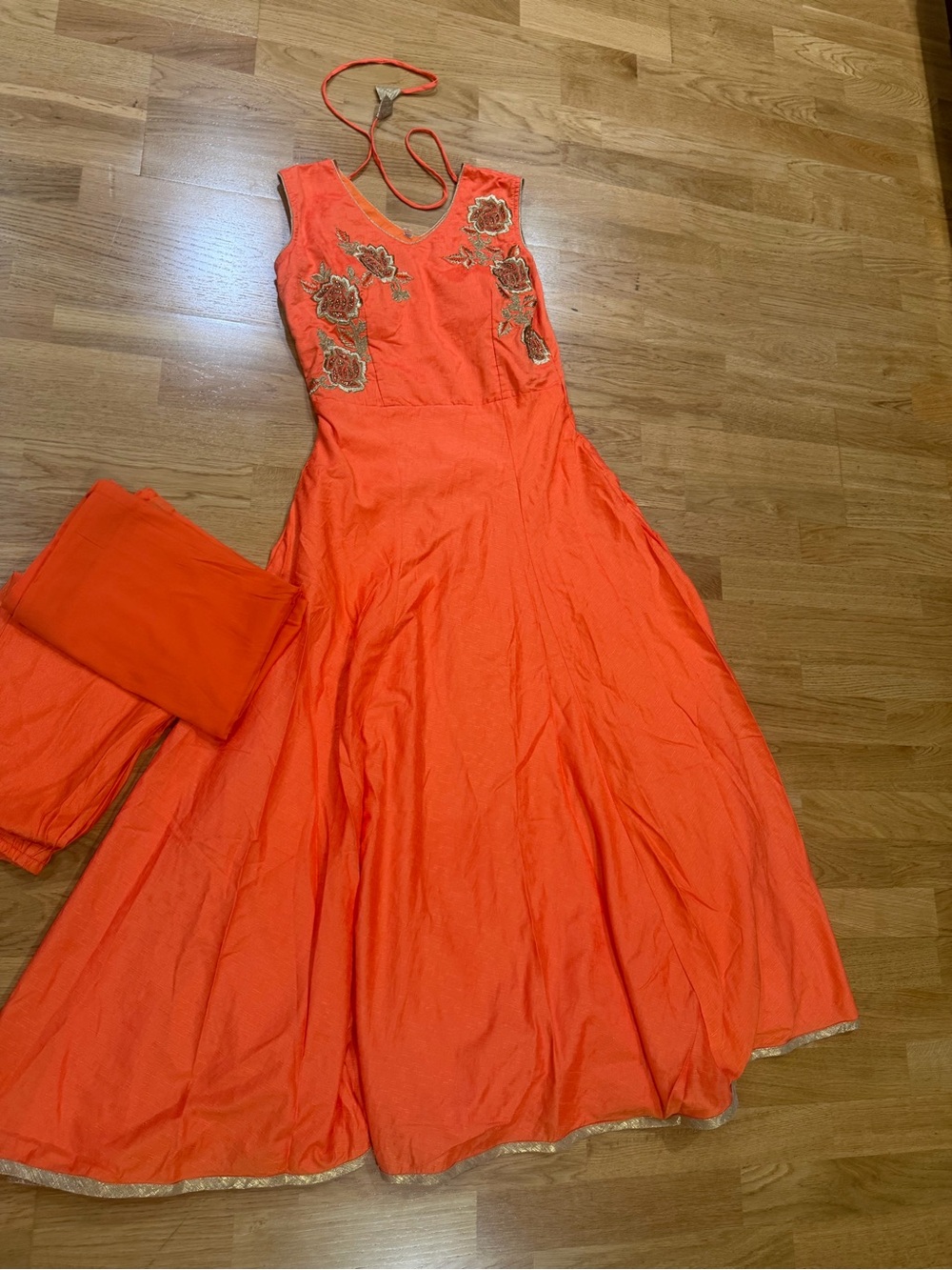Orange Embroidered Women’s Dress with dupatta and pants